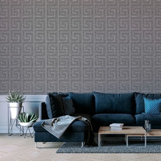 Фольгированные обои с греческим ключом Gunmetal Arthouse 298101